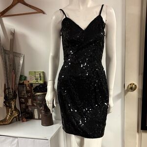 NiteLine 90s Dress Black Sequin Cut Out Sides Dress Size 6